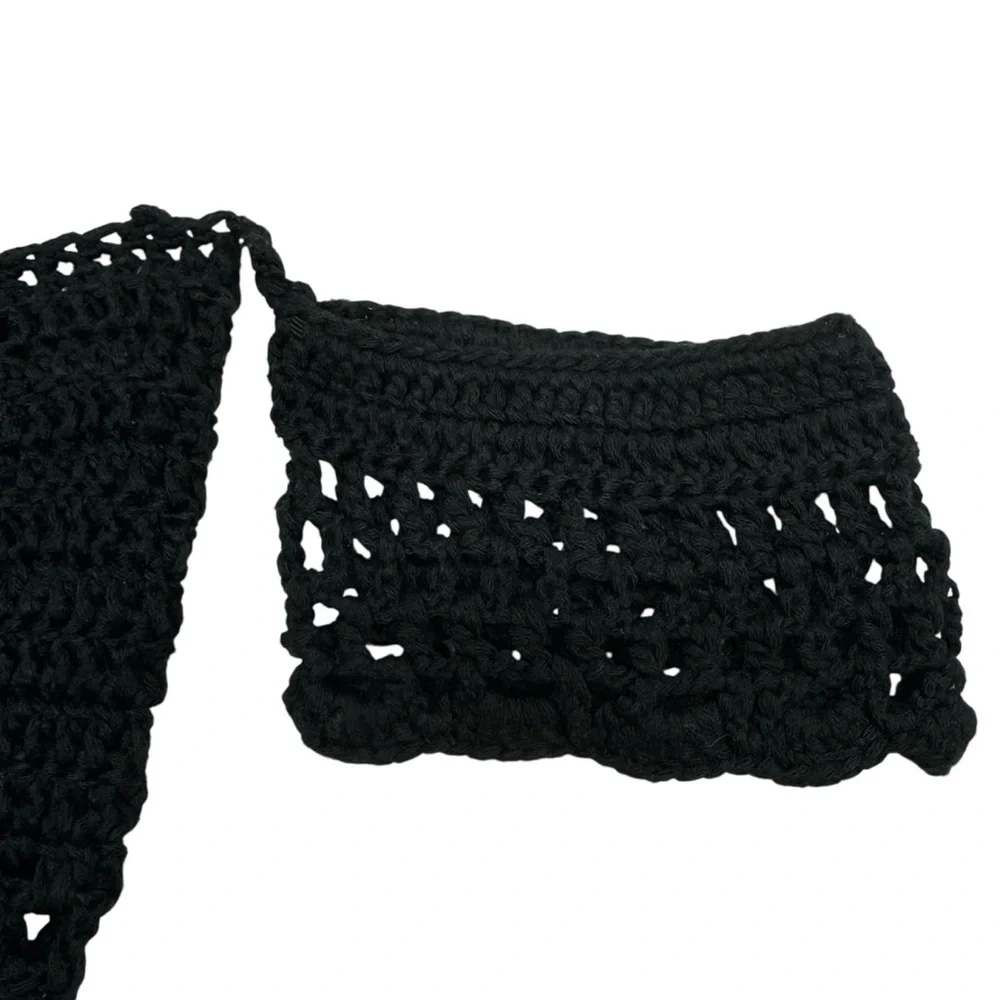 Boohoo Black Crochet Crop Top Womens S Strapless Goth Romantic Boho Fairy Grunge